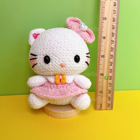 HelloKitty Pink Crochet Doll | Amigurumi HelloKitty Plush | Handmade Sanrio HK - Picture 7 of 9